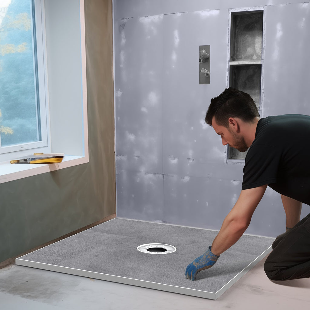 VEVOR Shower Curb Kit, 914x914mm Shower Pan Kit with 160mm Central Drain, Lightweight EPS Shower Installation Kits with 2 Waterproof Cloths, Shower Pan Slope Sticks Fit for Bathroom