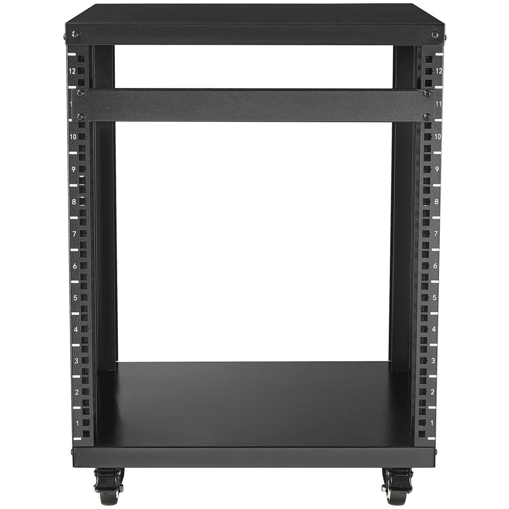 VEVOR 12U AV Rack Stand, 136.08kg Capacity, Network Stereo Recording Studio Rack with Lockable Caster Wheels Round & Square Holes, Special Vent for 482.6 mm Audio Video Musical & IT Equipment Mounting