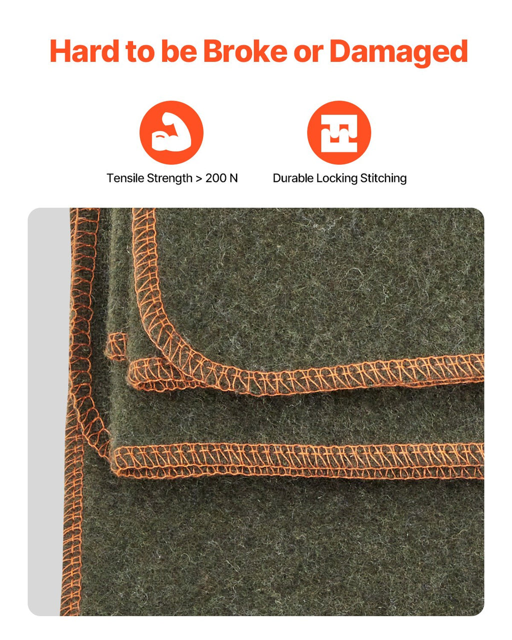 VEVOR Wool Camping Blanket, Large Warm Stadium Blanket, Waterproof & Windproof, Flame Retardant, Great for Outdoors, Picnics, Hiking, Sports Events, Travel, 1.62 m x 2.23 m (80% Wool), Army Green