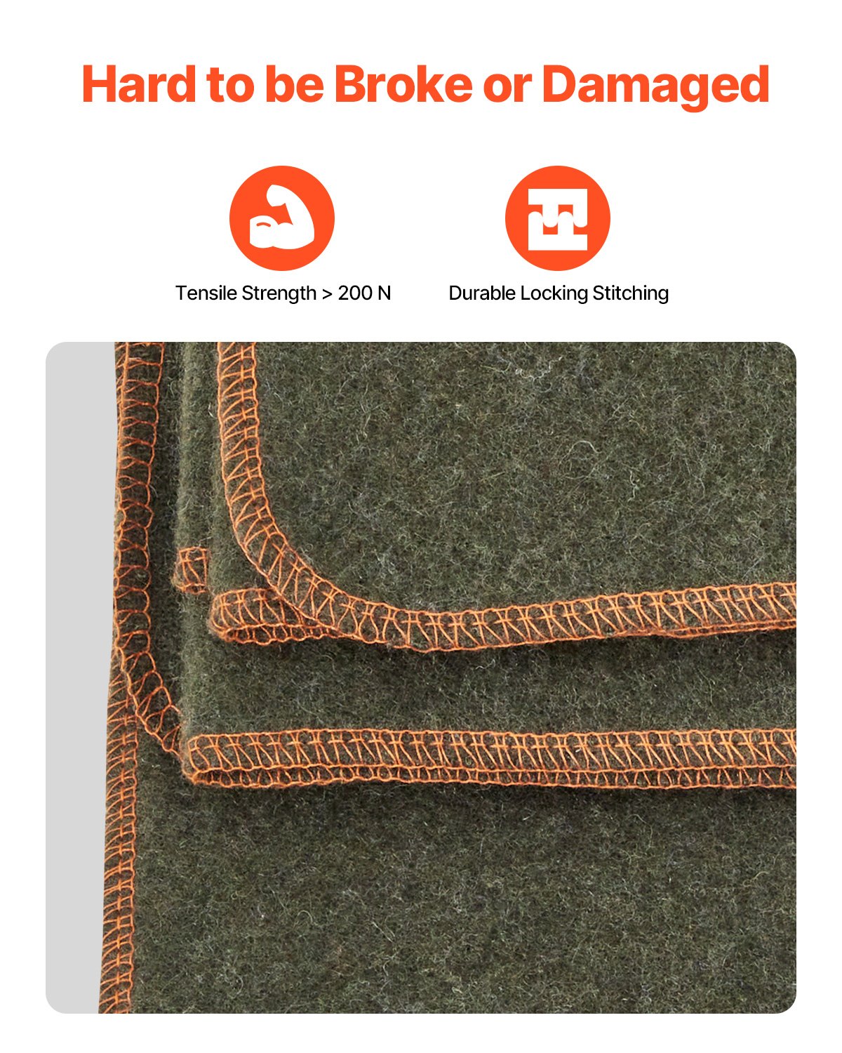 VEVOR Wool Camping Blanket, Large Warm Stadium Blanket, Waterproof & Windproof, Flame Retardant, Great for Outdoors, Picnics, Hiking, Sports Events, Travel, 1.62 m x 2.23 m (80% Wool), Army Green