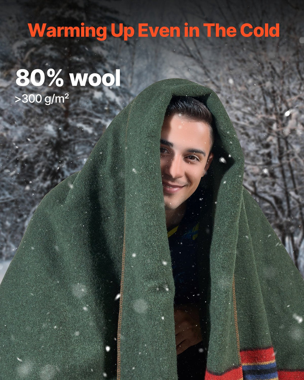 VEVOR Wool Camping Blanket 1.62 m x 2.23 m for Camping Hiking Travel Texture