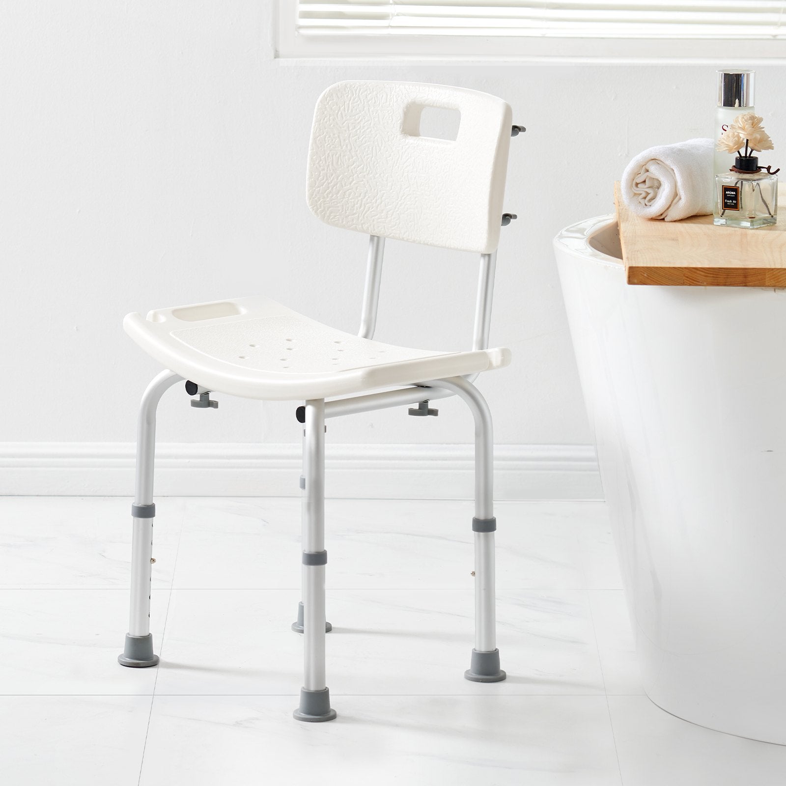 VEVOR Shower Chair, Shower Seat with Back, Adjustable Height Shower Stool, Shower Chair for Inside Shower Bathtub, Non-slip Bathroom Bench Bath Chair for Elderly Disabled Handicap, 158.8 kg Capacity