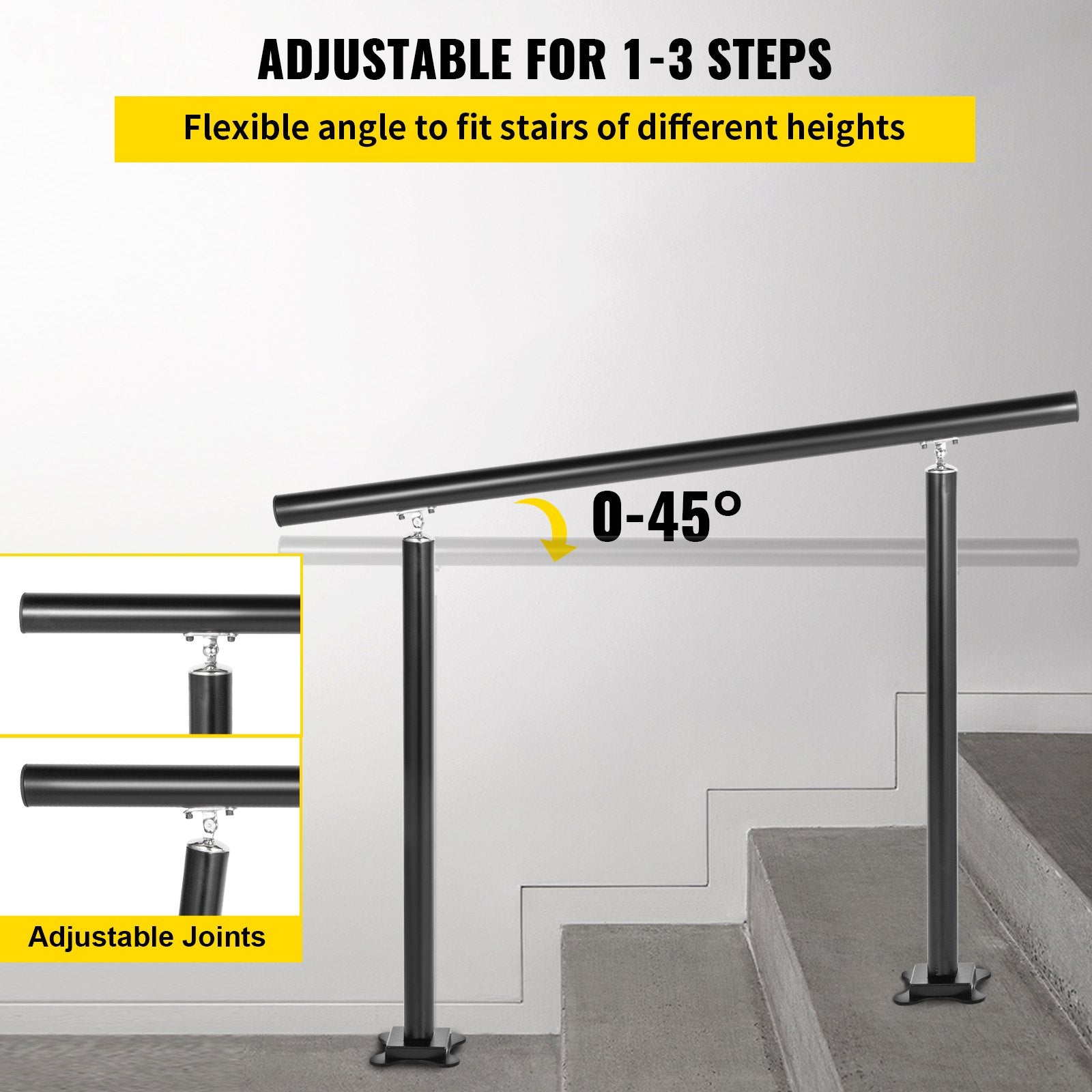 VEVOR Handrail Outdoor Stairs, 3ft, 34 Inch Outdoor Handrail, Outdoor Stair Railing Adjustable from 0 to 60 Degrees Handrail for Stairs Outdoor Black Aluminum Stair Railing for Garden, Office Area