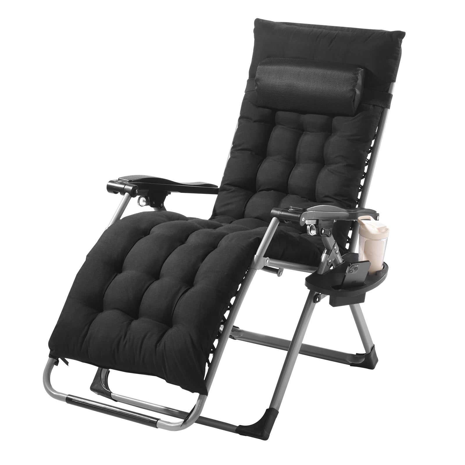 VEVOR Zero Gravity Chair, 26 inch Zero Gravity Recliner Lounge Chair for Indoor and Outdoor, Adjustable Anti Gravity Chair with Cushion, Headrest, Footrest, and Cupholder, 500 lbs, Black