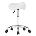 VEVOR Saddle Rolling Stool, PU Leather Rolling Stool with Wheels, 360° Swivel Drafting Stool with Thickened Cushion, Height Adjustable Rolling Work SPA Stool, for Office, Home, Salon & Bar, White