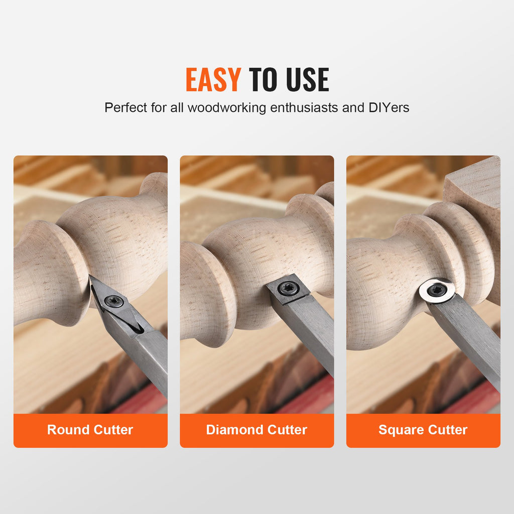 VEVOR Wood Lathe Chisel Set, 3 PCS Woodworking Turning Tools, Includes Square, Round, Diamond Carbide Blades, 20 cm Comfortable Grip Handles, Wood Chisel Set with Wooden Box For Turning Pens or Small