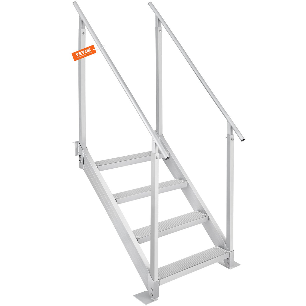 VEVOR Dock Ladder 4 Step, Dock Stairs 30''-38'' Adjustable Height, 227 kgs Load Capacity, Aluminum Pontoon Boat Ladder with Dual Handrails & Nonslip Mat for Ship/Lake/Pool/Marine Boarding