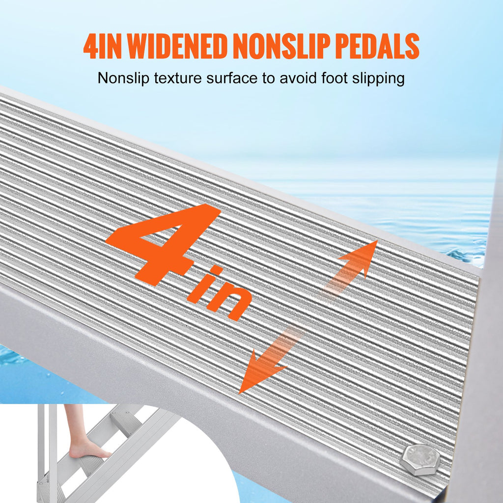 VEVOR Dock Ladder 4 Step, Dock Stairs 30''-38'' Adjustable Height, 227 kgs Load Capacity, Aluminum Pontoon Boat Ladder with Dual Handrails & Nonslip Mat for Ship/Lake/Pool/Marine Boarding