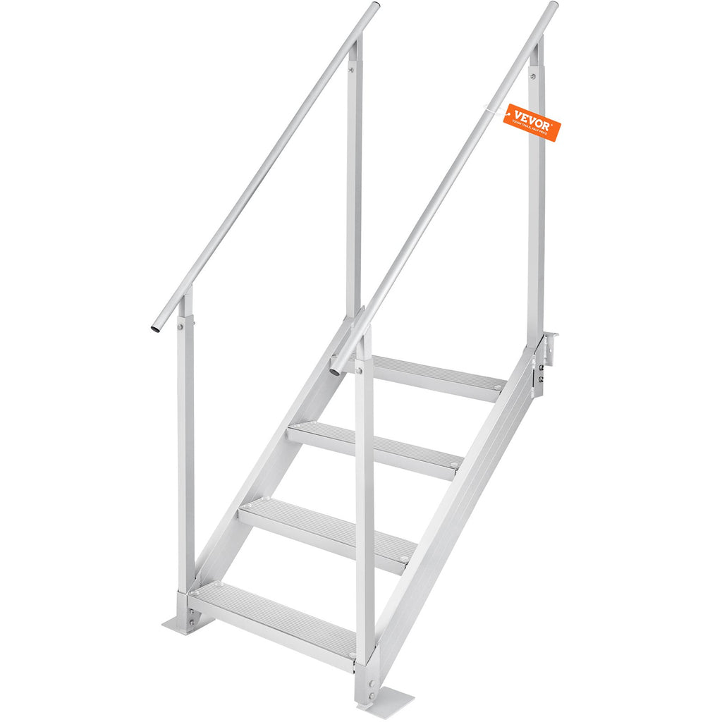 VEVOR Dock Ladder 4 Step, Dock Stairs 30''-38'' Adjustable Height, 227 kgs Load Capacity, Aluminum Pontoon Boat Ladder with Dual Handrails & Nonslip Mat for Ship/Lake/Pool/Marine Boarding