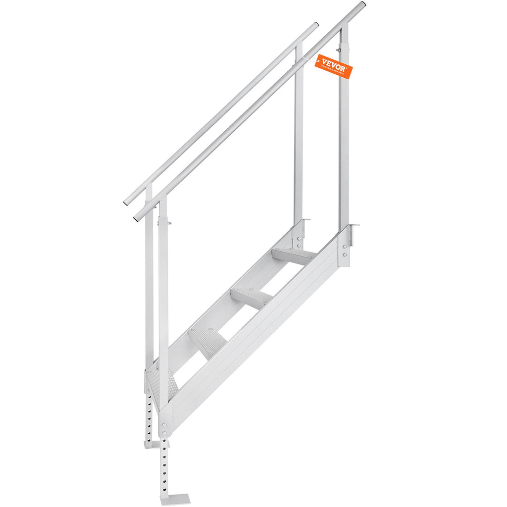 VEVOR Dock Ladder 4 Step, Dock Stairs 30''-38'' Adjustable Height, 227 kgs Load Capacity, Aluminum Pontoon Boat Ladder with Dual Handrails & Nonslip Mat for Ship/Lake/Pool/Marine Boarding