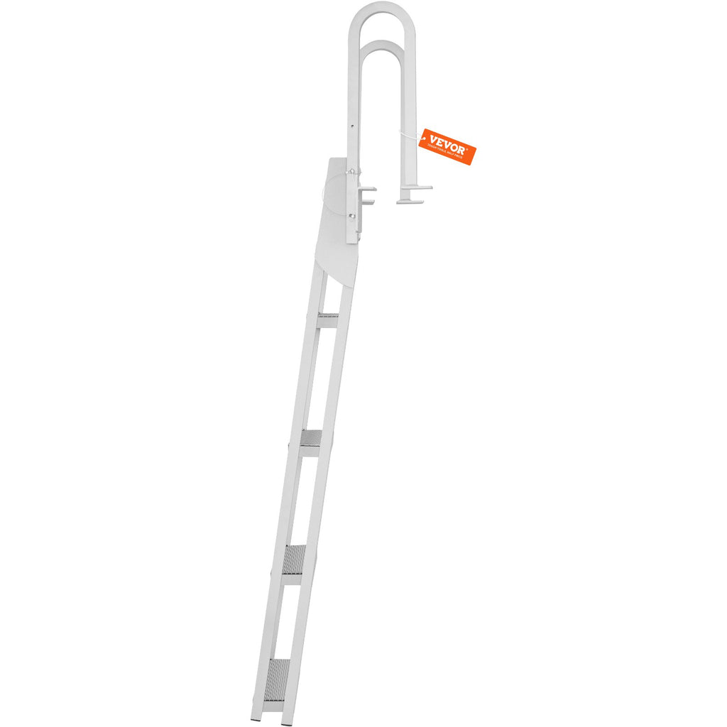 VEVOR Dock Ladder Flip Up 4 Steps, 159 kg Load Capacity, Aluminum Pontoon Boat Ladder with 4" Wide Step & Nonslip Mat,Swimm Step Ladder for Ship/Lake/Pool/Marine Boarding