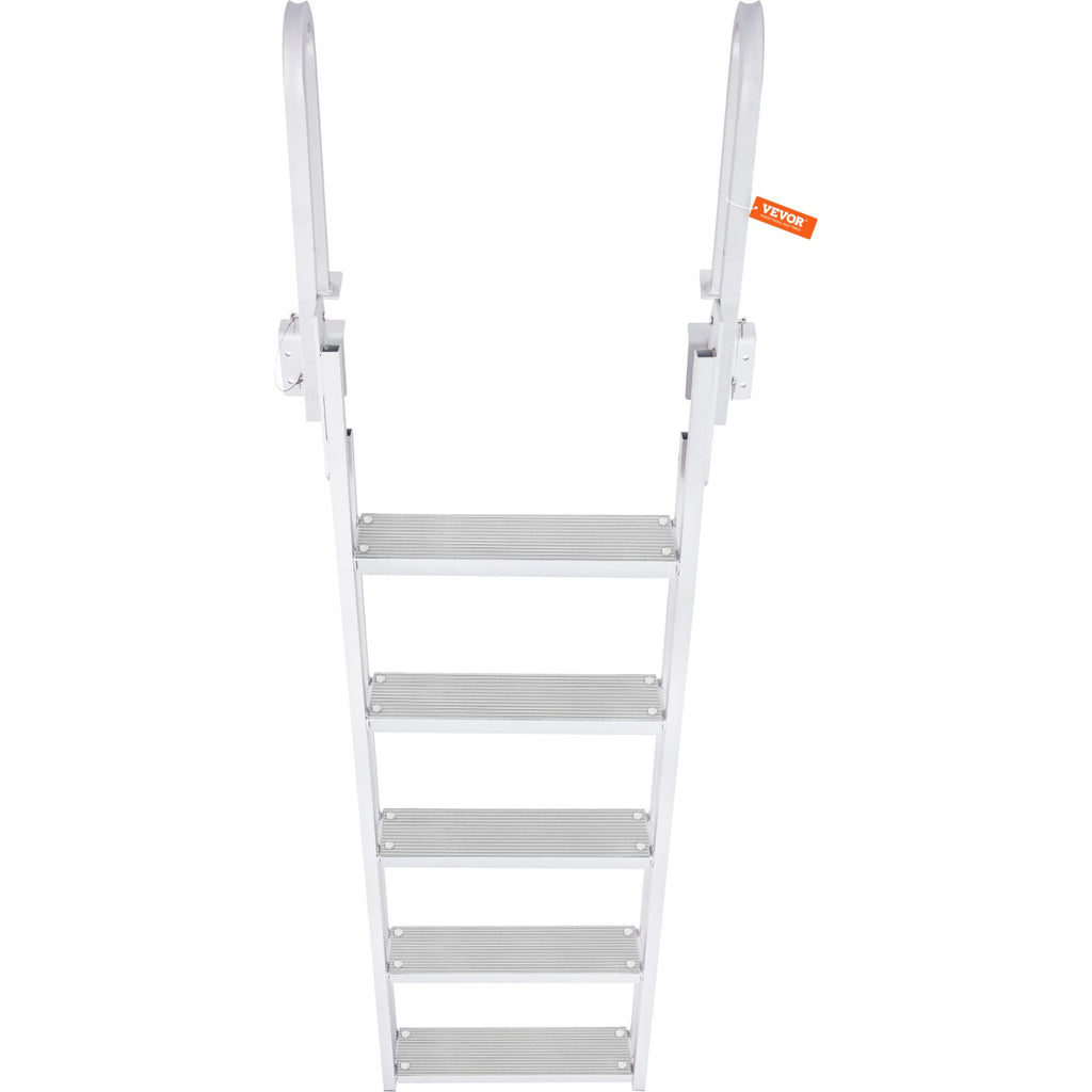 VEVOR Dock Ladder Flip Up 5 Steps, 350lbs Load Capacity, Aluminum Pontoon Boat Ladder with 4" Wide Step & Nonslip Rubber Mat,Swimm Step Ladder for Ship/Lake/Pool/Marine Boarding
