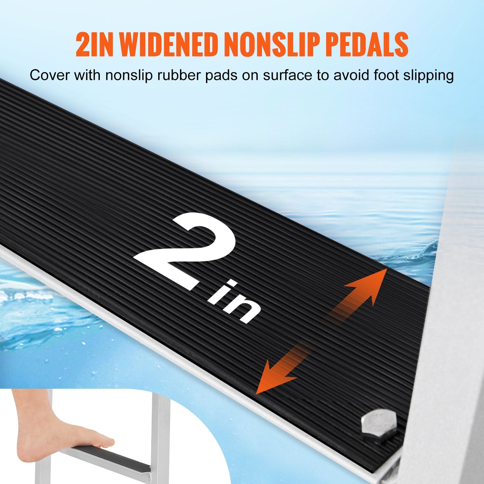 VEVOR Dock Ladder, Flip-Up 3 Steps, 159 kg Load Capacity, Aluminum Alloy Pontoon Boat Ladder with 50.8 mm Wide Step & Nonslip Rubber Mat, Easy to Install for Ship/Lake/Pool/Marine Boarding