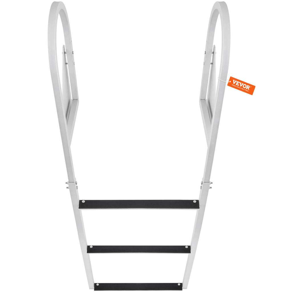 VEVOR Dock Ladder, Flip-Up 3 Steps, 159 kg Load Capacity, Aluminum Alloy Pontoon Boat Ladder with 50.8 mm Wide Step & Nonslip Rubber Mat, Easy to Install for Ship/Lake/Pool/Marine Boarding
