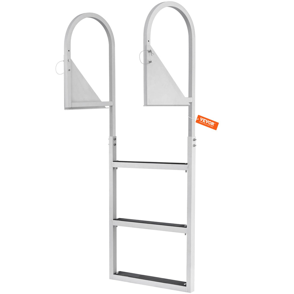 VEVOR Dock Ladder, Flip-Up 3 Steps, 159 kg Load Capacity, Aluminum Alloy Pontoon Boat Ladder with 50.8 mm Wide Step & Nonslip Rubber Mat, Easy to Install for Ship/Lake/Pool/Marine Boarding