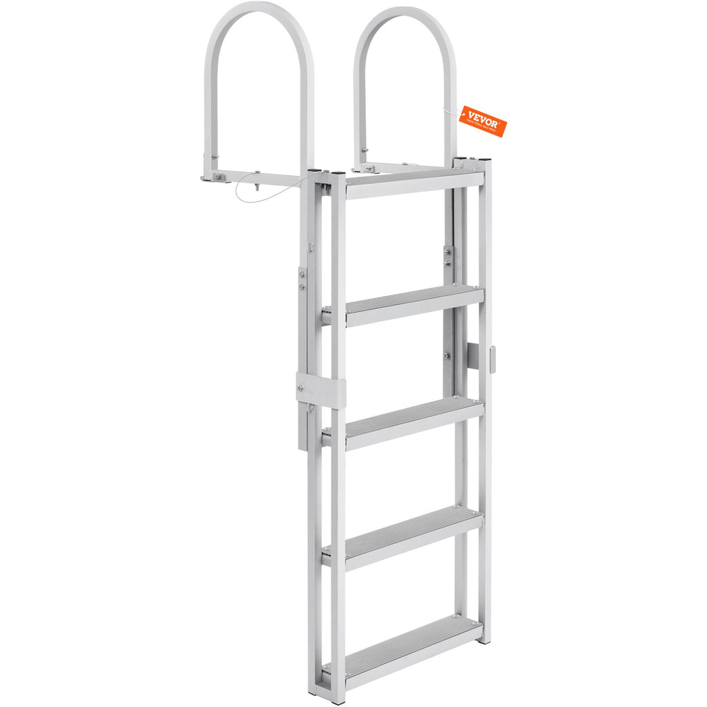 VEVOR Dock Ladder, Retractable 5 Steps, 350 lbs Load Capacity, Aluminum Alloy Pontoon Boat Ladder with 66.9''-78.9'' Adjustable Height, 4'' Wide Step & Mat, for Ship/Lake/Pool/Marine Boarding