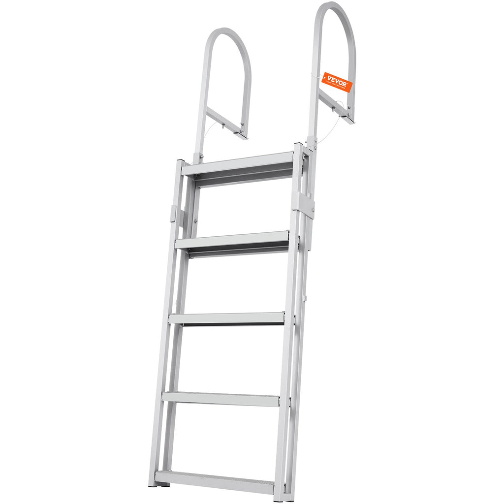 VEVOR Dock Ladder, Retractable 5 Steps, 350 lbs Load Capacity, Aluminum Alloy Pontoon Boat Ladder with 66.9''-78.9'' Adjustable Height, 4'' Wide Step & Mat, for Ship/Lake/Pool/Marine Boarding