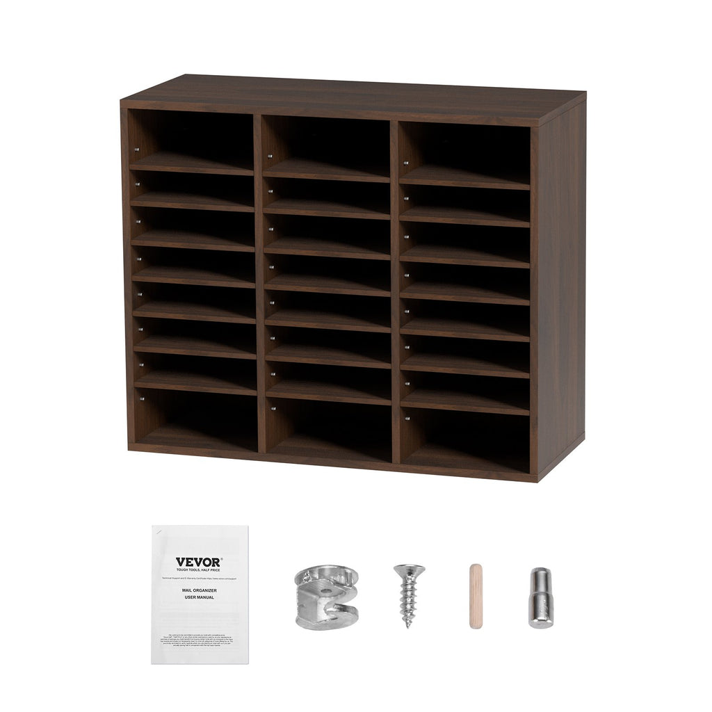 VEVOR Wood Literature Organizer Adjustable File Sorter 24 Compartments Brown