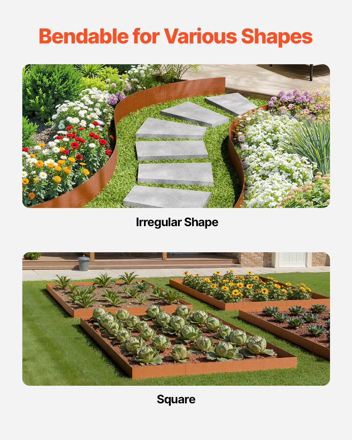 VEVOR Steel Landscape Edging, 6 Packs 40 x 6 in Weather-Resistant & Pre-Rust Metal Landscape Edging, Bendable Garden Edging Border, Heavy Duty Lawn Edging, Flower Bed Yard Pathway Divider