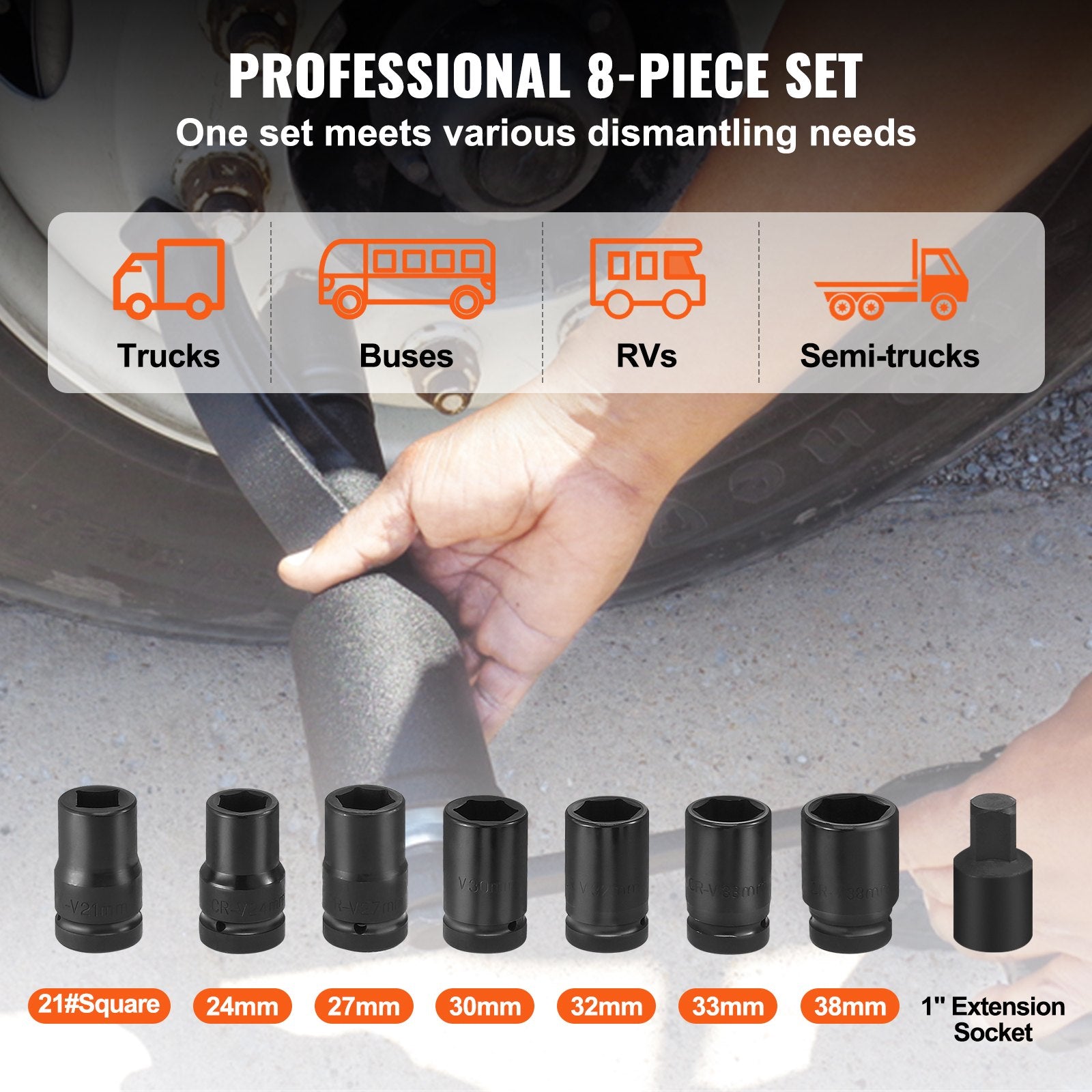 VEVOR Torque Multiplier, Heavy Duty Torque Multiplier Wrench Set, 1 Inch Drive Lug Nut Wrench Torque Multiplier, 1:58 4800N.m Lug Nut Remover, with 8 Sockets and Storage Case for Truck Trailer RV