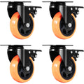 VEVOR Caster Wheels, 101.6 mm Swivel Plate Casters, Set of 4, with Security A/B Locking No Noise PVC Wheels, Heavy Duty 159 kg Load Capacity Per Caster, Non-Marking Wheels for Cart Furniture Workbench