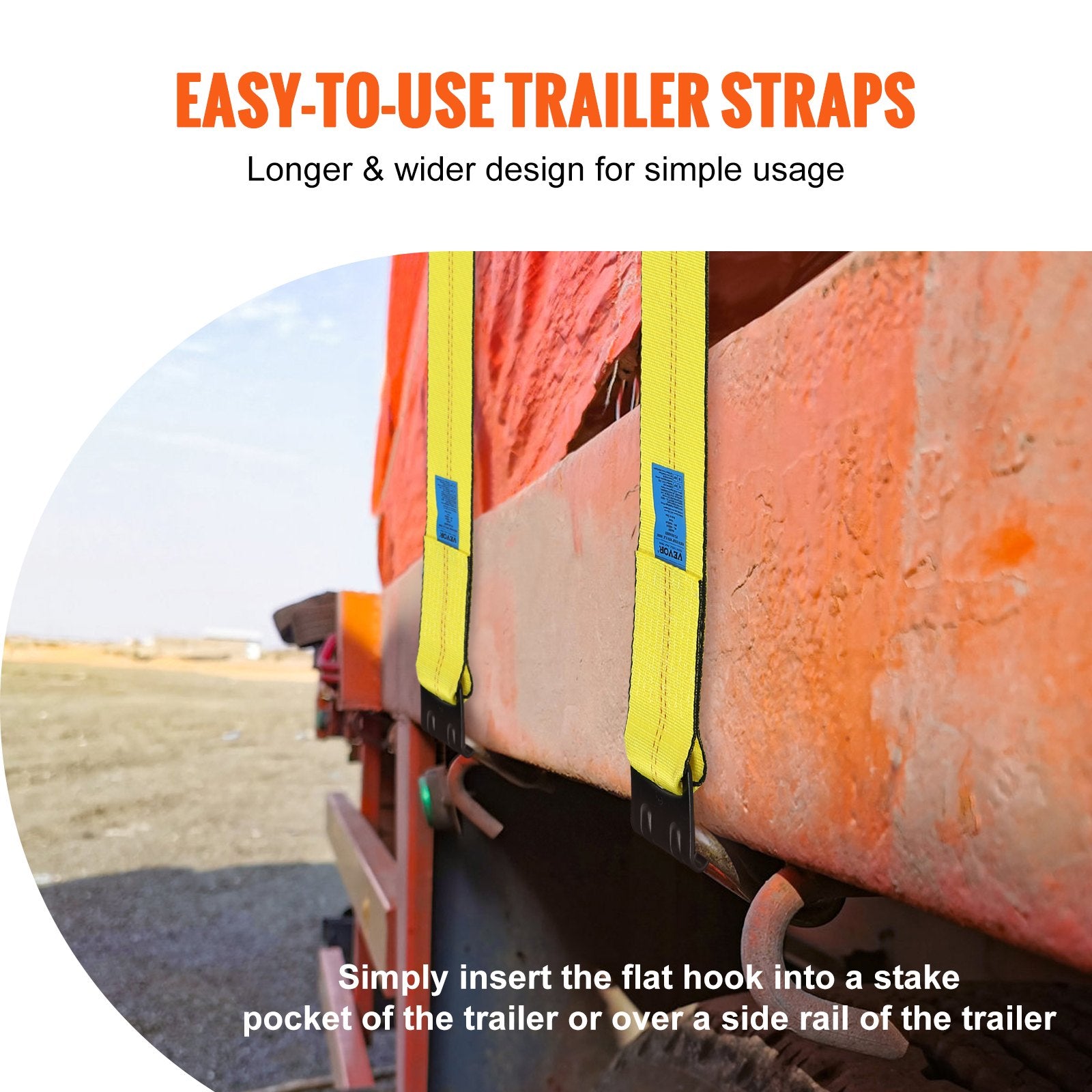 VEVOR Winch Straps, 10.2 cm x 9.1 m, 2.7T Load Capacity, 8.2T Break Strength, Truck Straps with Flat Hook, Flatbed Tie Downs Cargo Control for Trailers, Farms, Rescues, Tree Saver, Yellow (10 Pack)