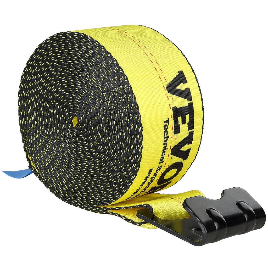VEVOR Winch Straps, 10.2 cm x 9.1 m, 2.7T Load Capacity, 8.2T Break Strength, Truck Straps with Flat Hook, Flatbed Tie Downs Cargo Control for Trailers, Farms, Rescues, Tree Saver, Yellow (10 Pack)