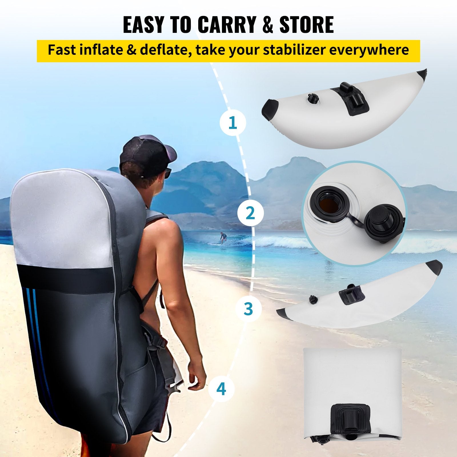 VEVOR Kayak Outrigger Stabilizer Inflatable Outrigger Float 2PCS PVC w/ Arms Rod