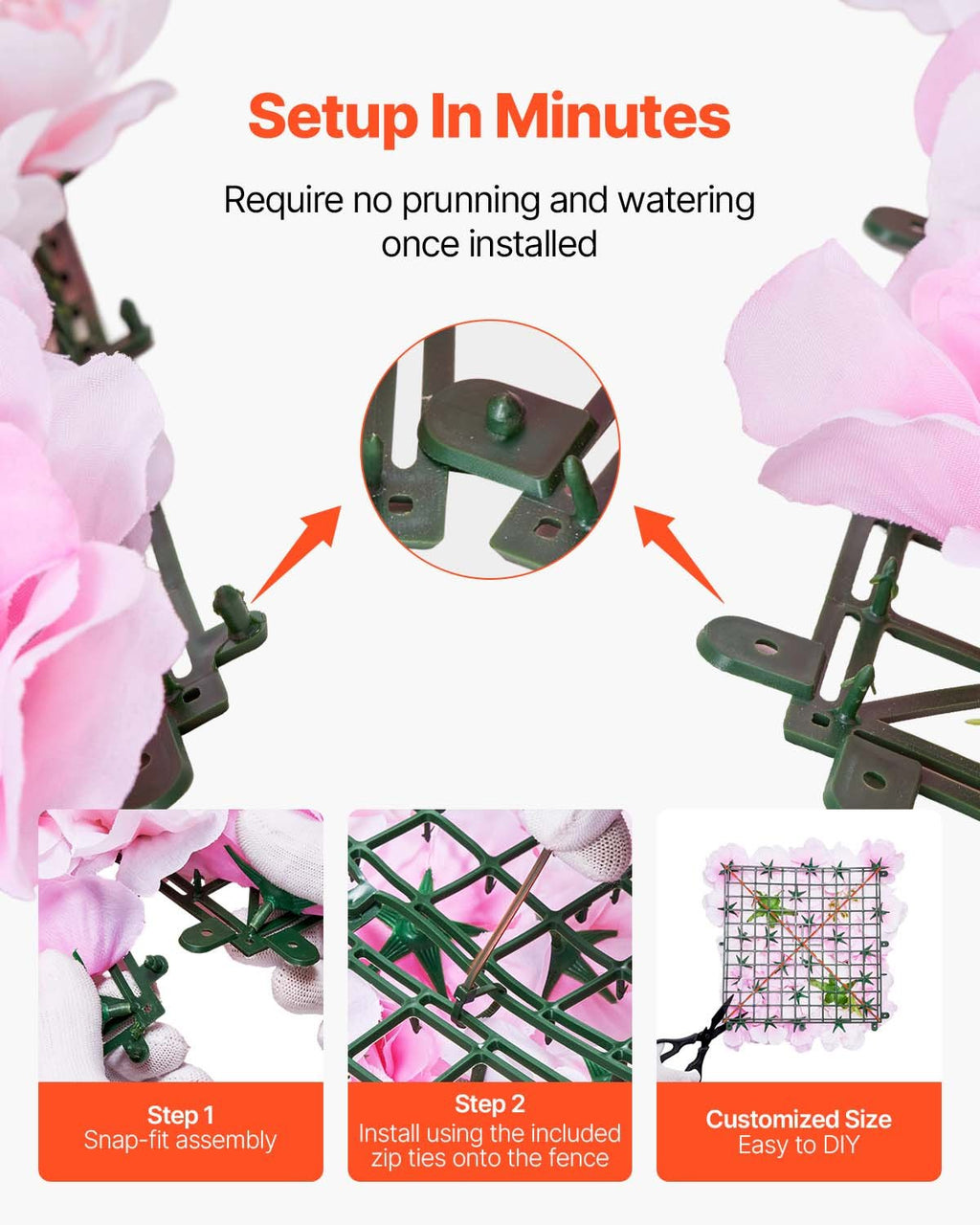 VEVOR 3D Flower Wall Panel, 12 PCS 15 x 15 inch, Artificial Floral Wall Background Mesh Backing Mat,Seamless Design&Easy Installation for Wedding Valentines Day Home Baby Party Backdrop Decor,Pink