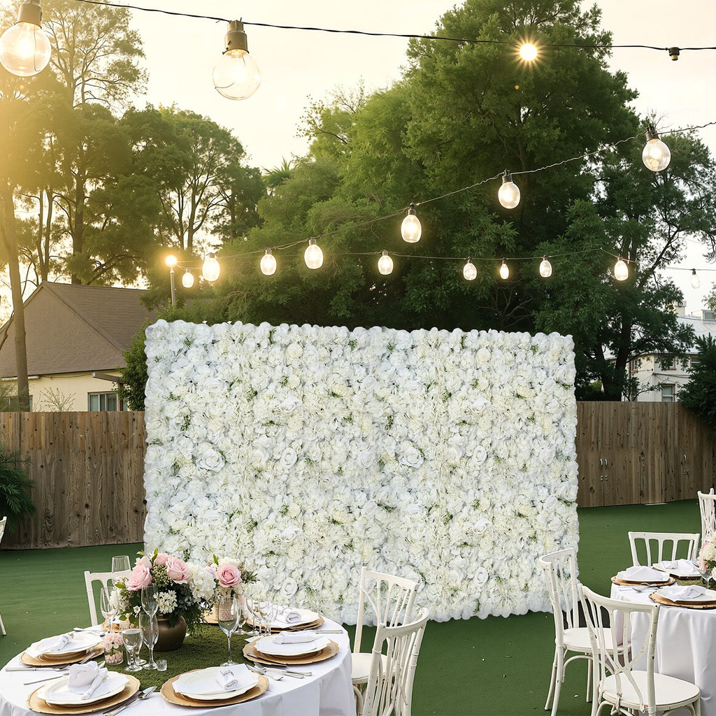 VEVOR 3D Flower Wall Panel, 24 PCS 15 x 15 inch, Artificial Floral Wall Background Mesh Backing Mat,Seamless Design&Easy Installation for Wedding Valentines Day Home Baby Party Backdrop Decor,White