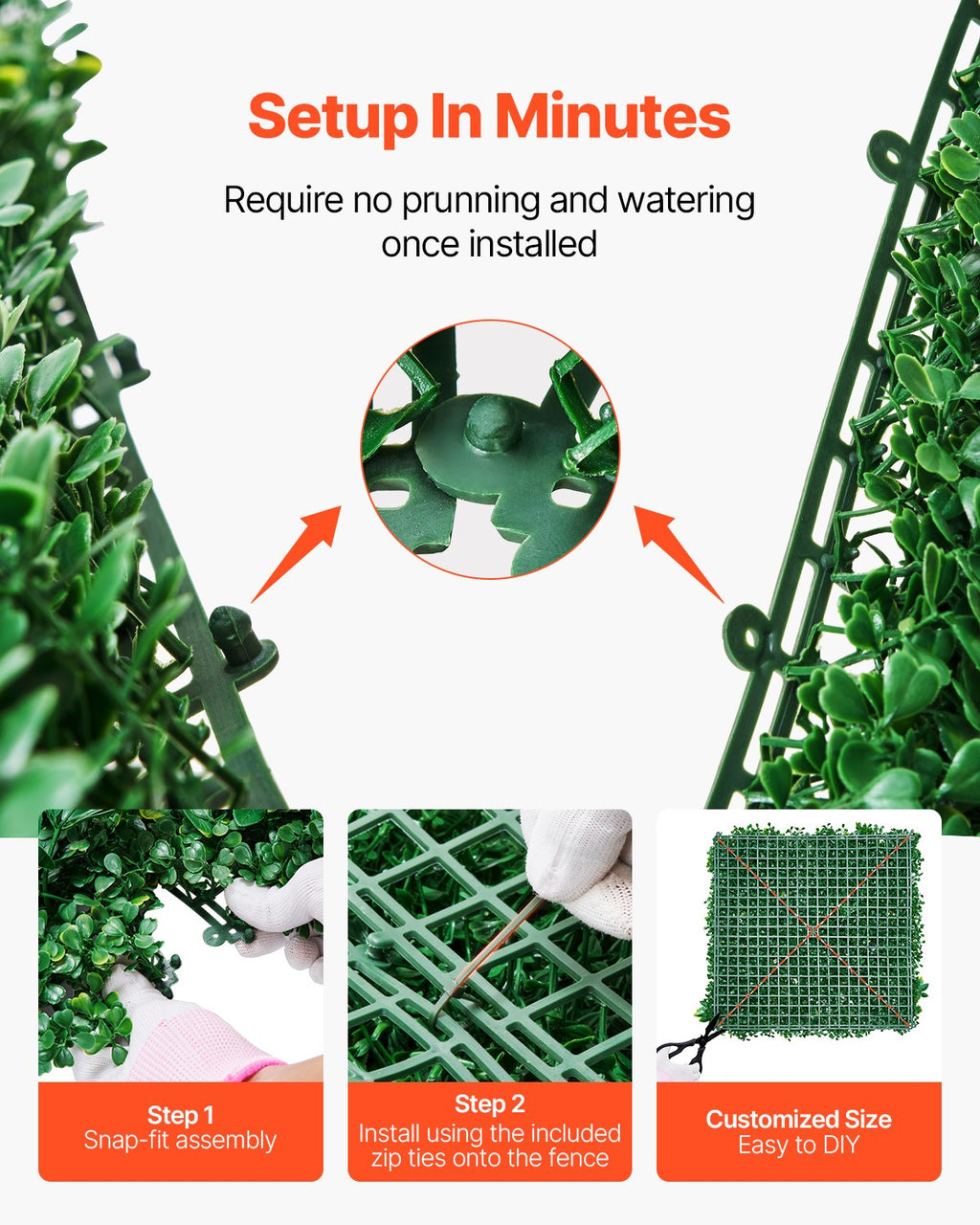 VEVOR Artificial Grass Wall Panels, 8 PCS 20 x 20 inch, 3D Combination Greenery Boxwood  Panel for Indoor Outdoor Green Decor & Ivy Fence Covering, Privacy Backdrop Wall Hedge Screen for Garden