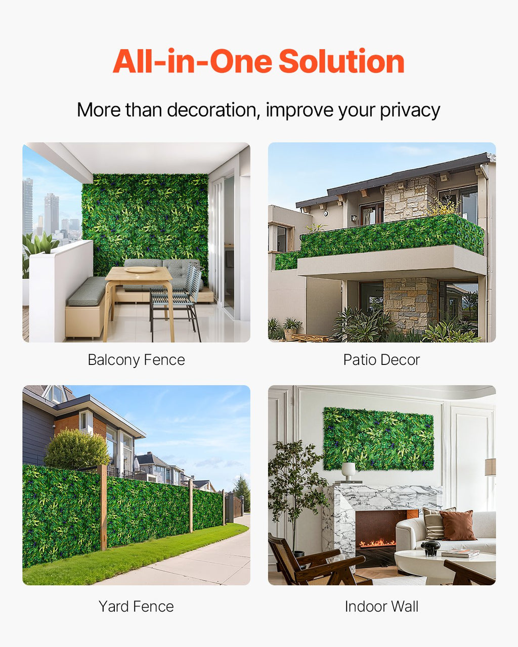 VEVOR Artificial Grass Wall Panels, 8 PCS 20 x 20 inch, 3D Combination Greenery Boxwood  Panel for Indoor Outdoor Green Decor & Ivy Fence Covering, Privacy Backdrop Wall Hedge Screen for Garden