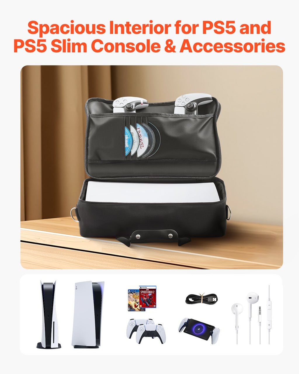 VEVOR PS5 Carrying Case Travel Bag for Playstation 5 PS5 Slim Waterproof Nylon
