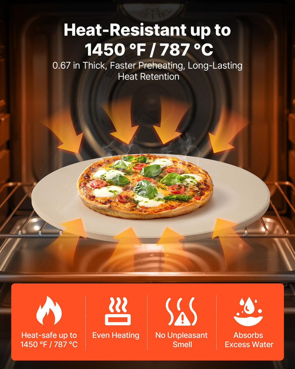 VEVOR Pizza Stone, 406 mm Round Cordierite Pizza Stone, Extra Large Baking-Stone with a Durable Stand, 17 mm Thickness Heat-Resistant Cooking Cordierite, for Kitchen Oven, Baking Pizzas, BBQ Grilling