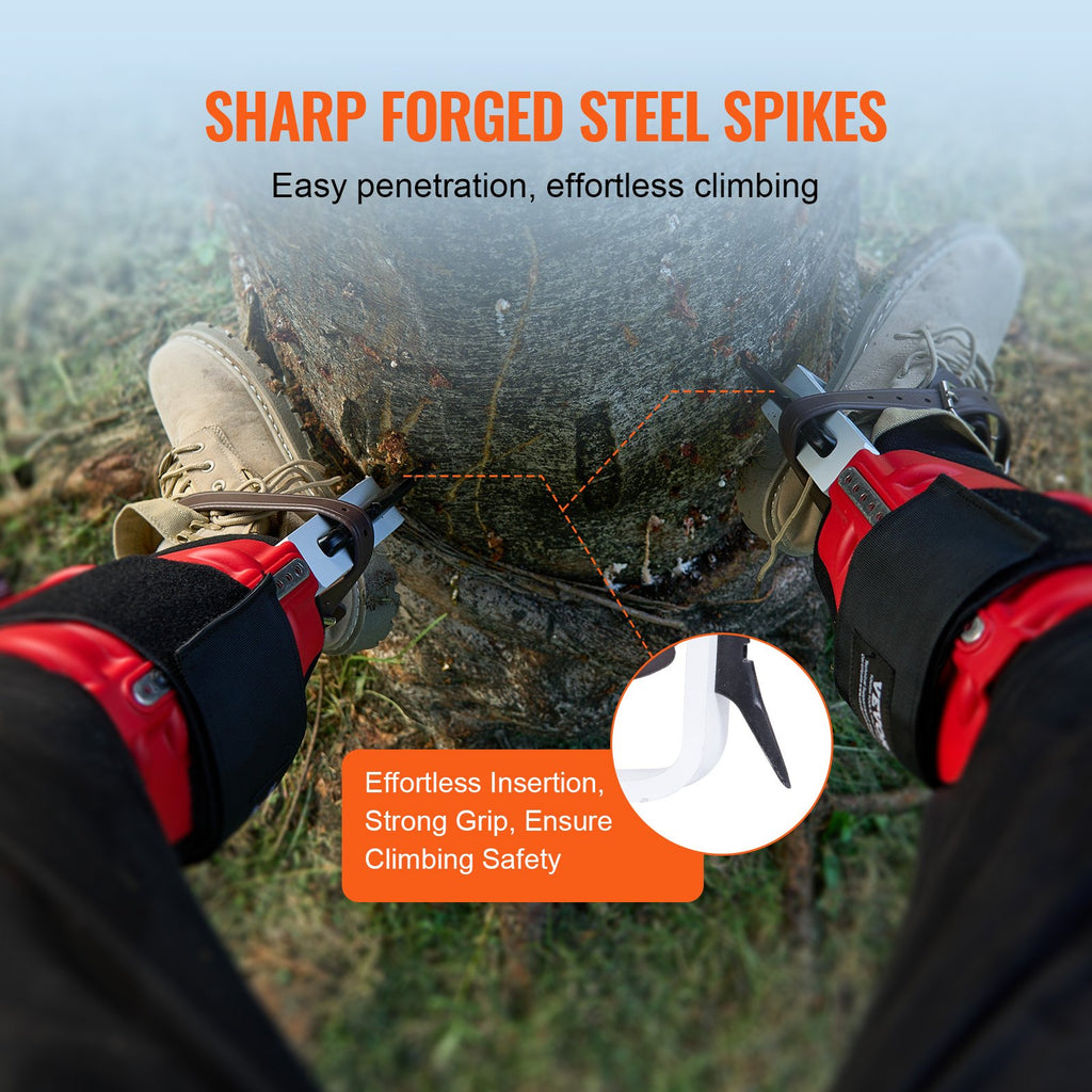 VEVOR Tree Climbing Spikes, 1 Pair Aluminum Climbing Spurs, 350lbs Load Capacity Tree Climbing Gear with Straps and Spike Protectors, Arborist Equipment for Climbers, Hunting, Fruit Picking, Red