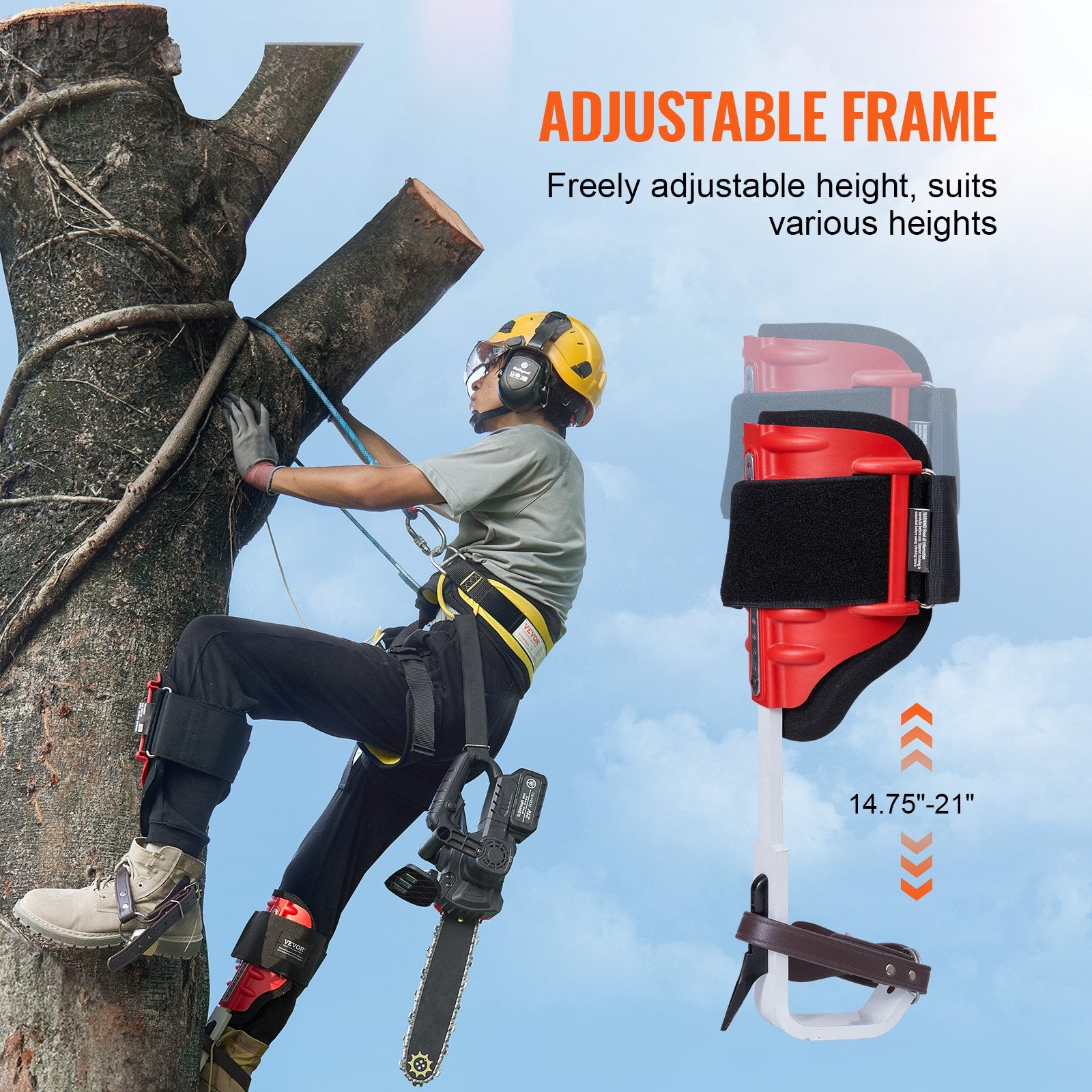 VEVOR Tree Climbing Spikes, 1 Pair Aluminum Climbing Spurs, 350lbs Load Capacity Tree Climbing Gear with Straps and Spike Protectors, Arborist Equipment for Climbers, Hunting, Fruit Picking, Red