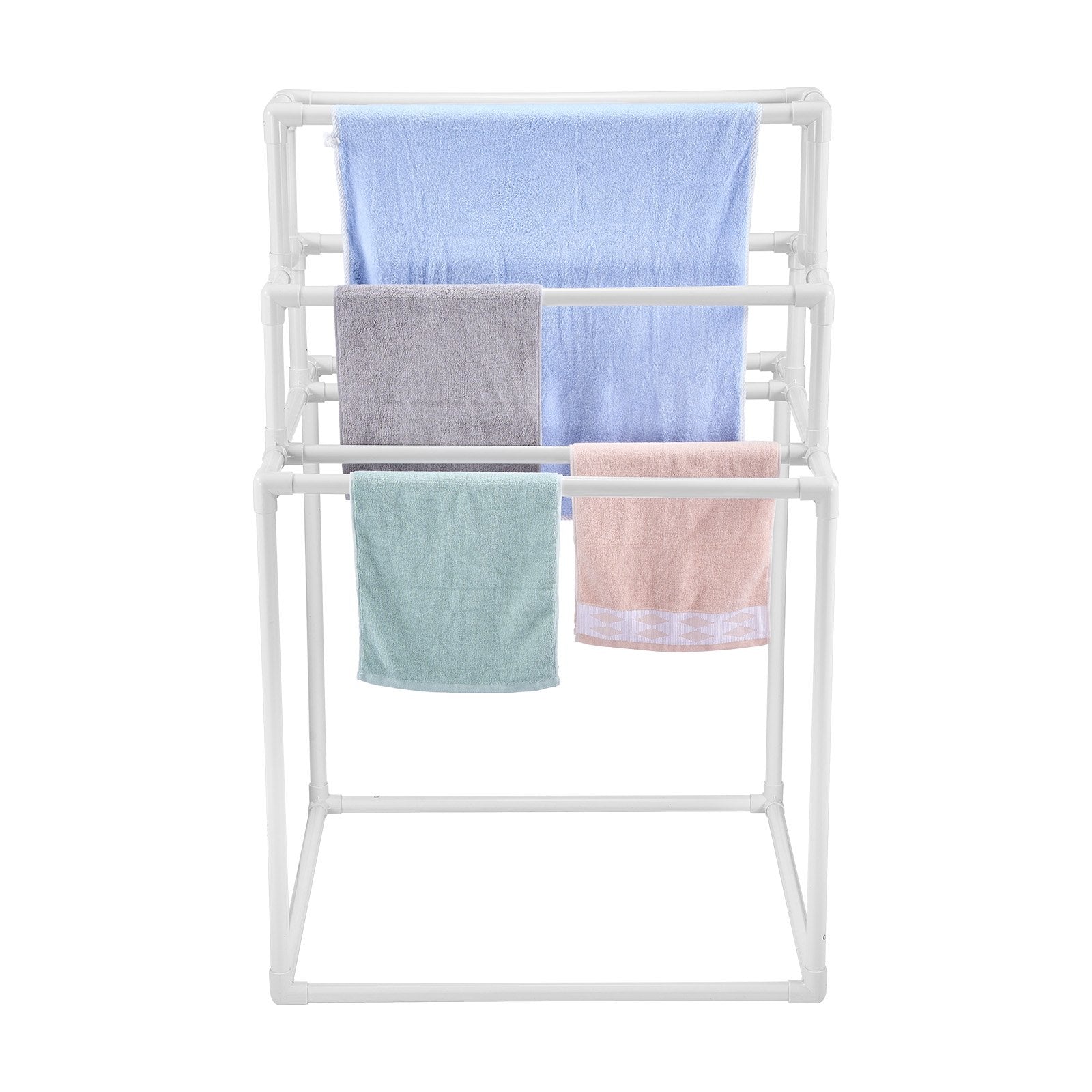 VEVOR Towel Rack 8-Bar Outdoor PVC Towel Holder for Poolside Spa Bathroom White