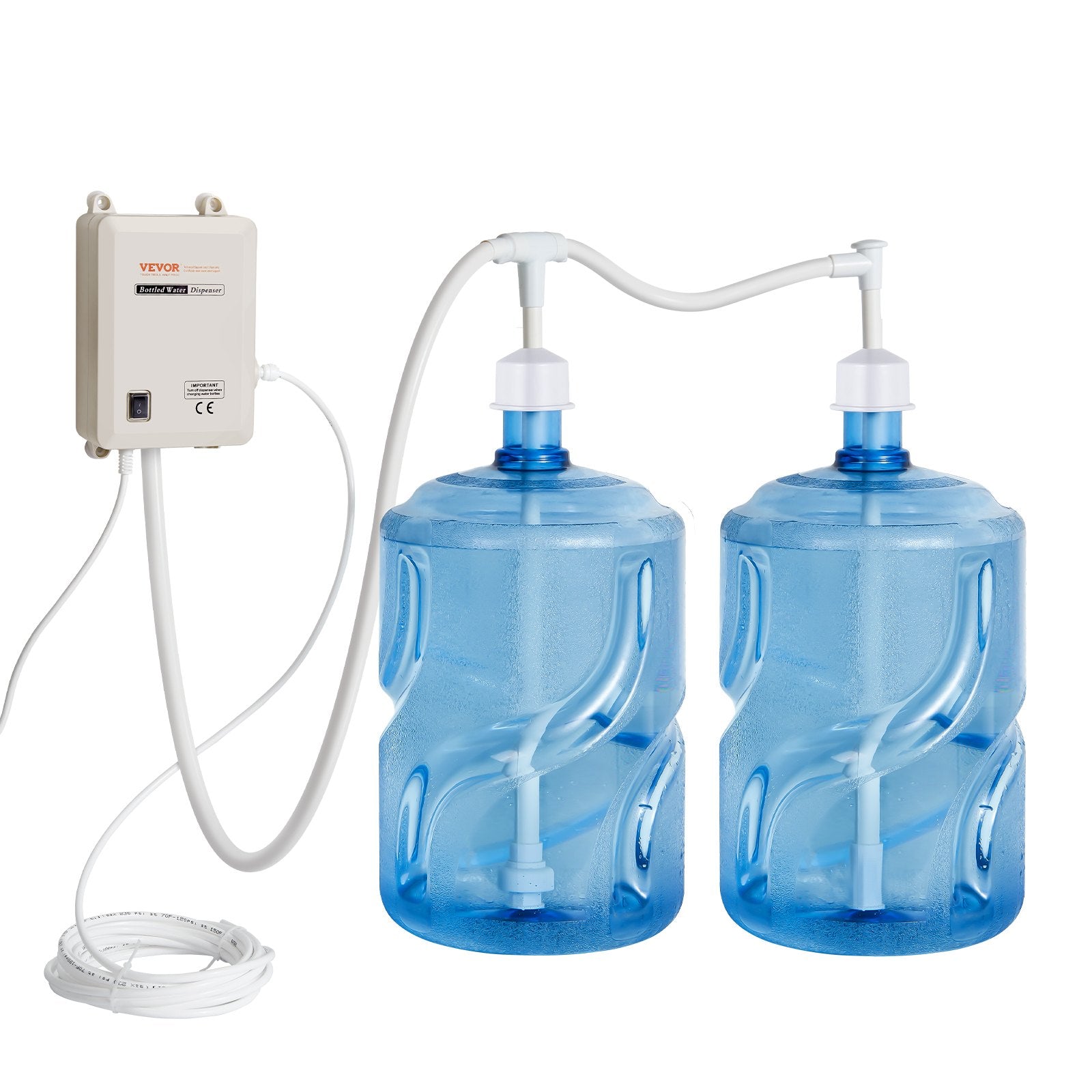 VEVOR Bottled Water Dispenser Pump System, 2x5 Gallon Dispensing System, Automatic Electric Water Dispenser, Double-Pipe Water Jug Pump, Compatible Use with Coffee/Tea Machine, Refrigerator, Ice Maker