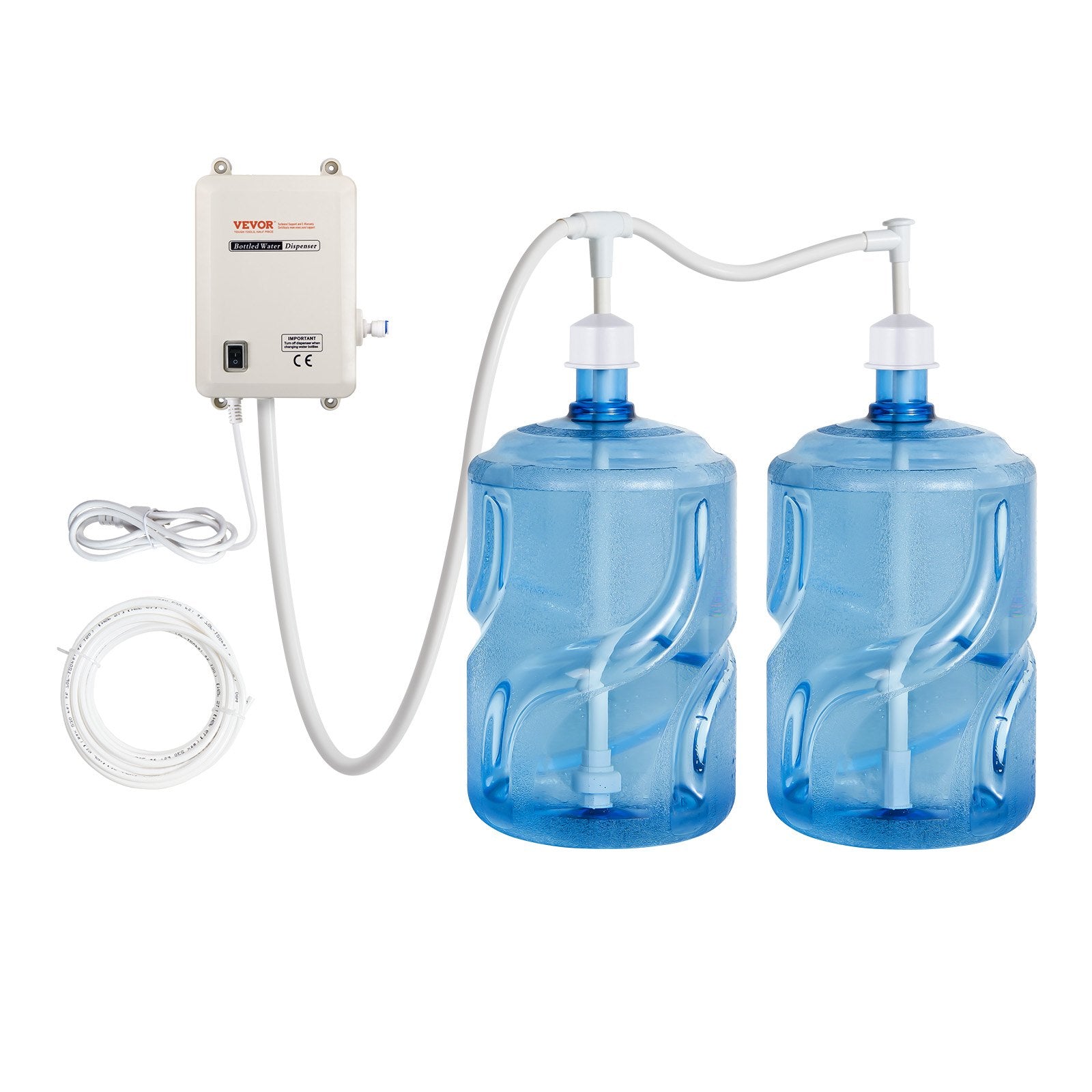 VEVOR Bottled Water Dispenser Pump System, 2x5 Gallon Dispensing System, Automatic Electric Water Dispenser, Double-Pipe Water Jug Pump, Compatible Use with Coffee/Tea Machine, Refrigerator, Ice Maker