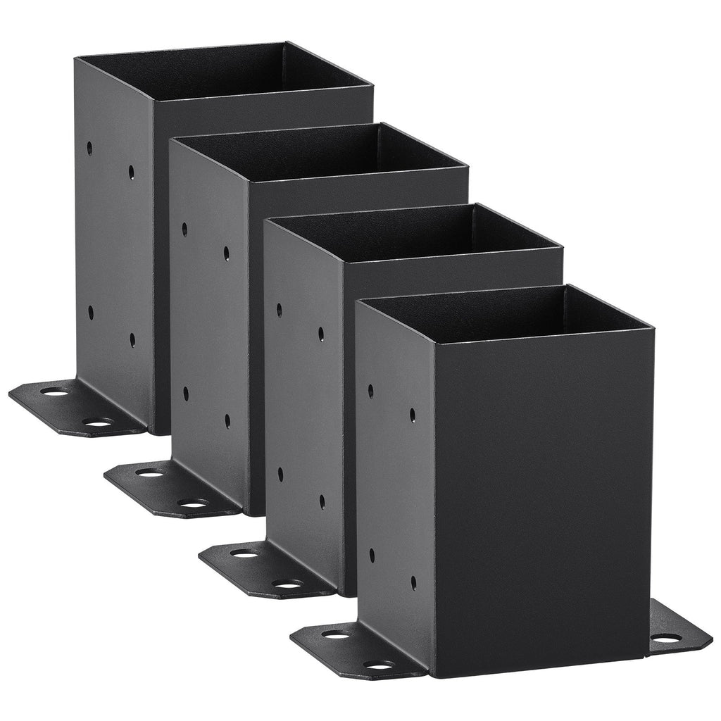 VEVOR 101.6x101.6mm Post Base 4 Pcs, Inner Size 91x91 Post Base Brackets, Heavy Duty Powder-Coated Post Anchor Matte Black Wood Post Brackets for Pavilion Deck Railing Support Deck Base Plate