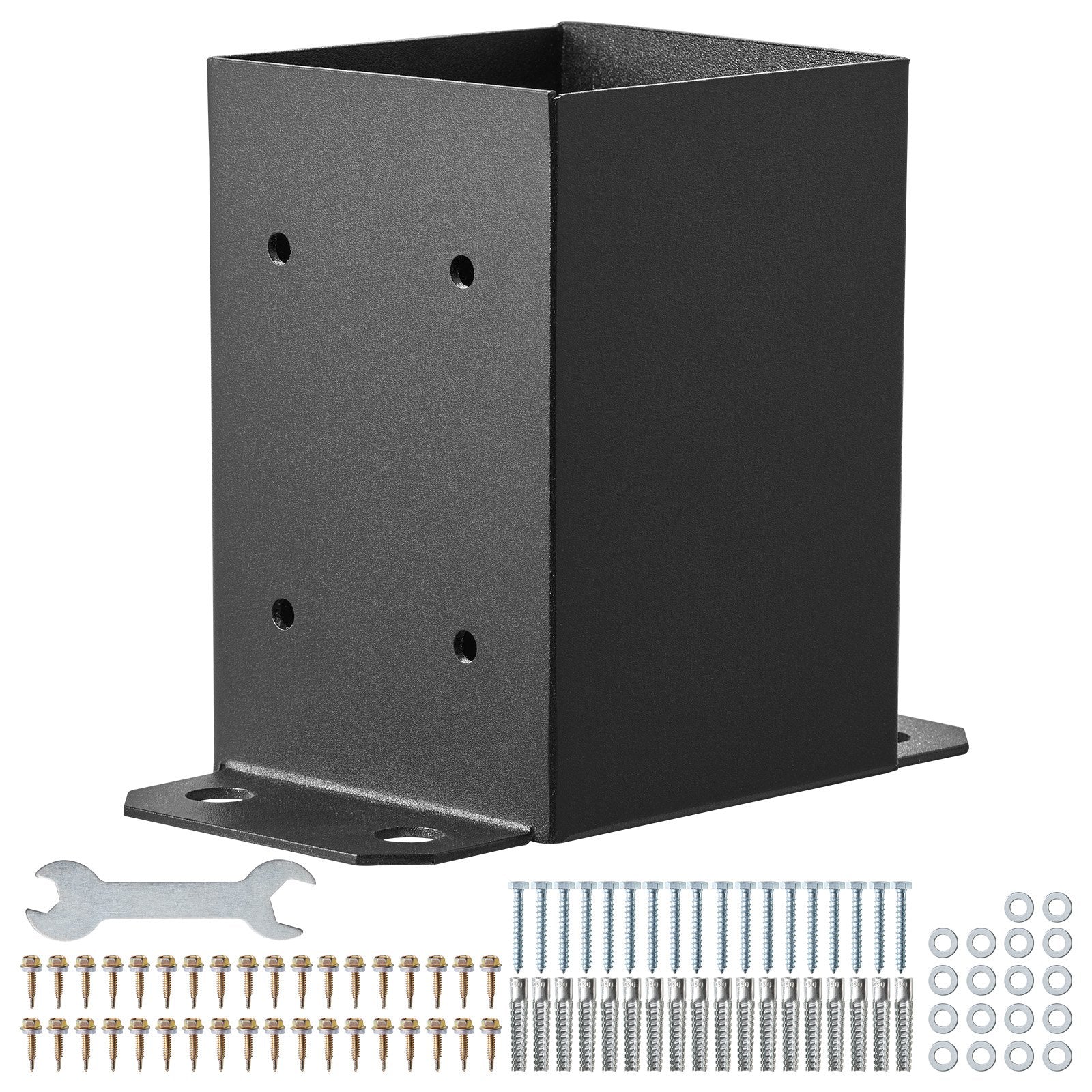VEVOR 101.6x101.6mm Post Base 4 Pcs, Inner Size 91x91 Post Base Brackets, Heavy Duty Powder-Coated Post Anchor Matte Black Wood Post Brackets for Pavilion Deck Railing Support Deck Base Plate