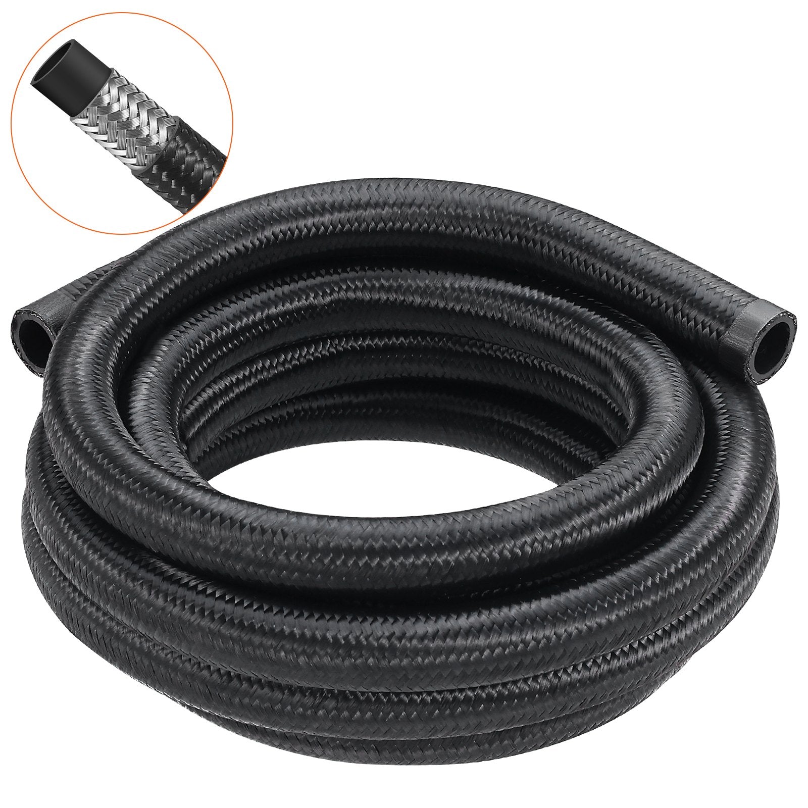 VEVOR 10AN Fuel Line Kit, 3.05 m Fuel Hose Kit, 1.4 cm Nylon Stainless Steel Braided Fuel Line Oil/Gas/Diesel Hose End Fitting Kit, with 7 PCS Swivel Fitting Adapter Kit, Black