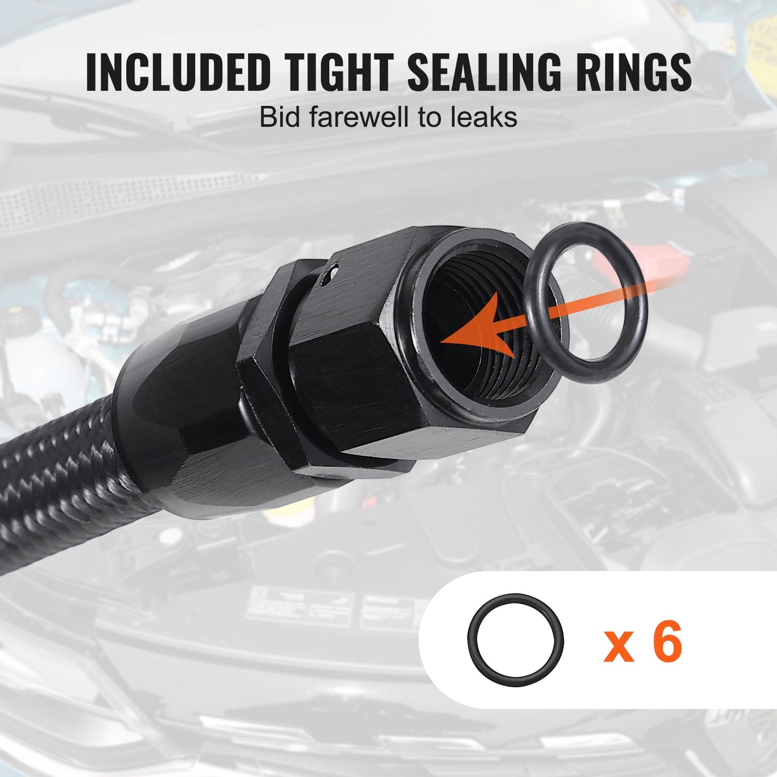 VEVOR 10AN Fuel Line Kit, 3.05 m Fuel Hose Kit, 1.4 cm Nylon Stainless Steel Braided Fuel Line Oil/Gas/Diesel Hose End Fitting Kit, with 7 PCS Swivel Fitting Adapter Kit, Black