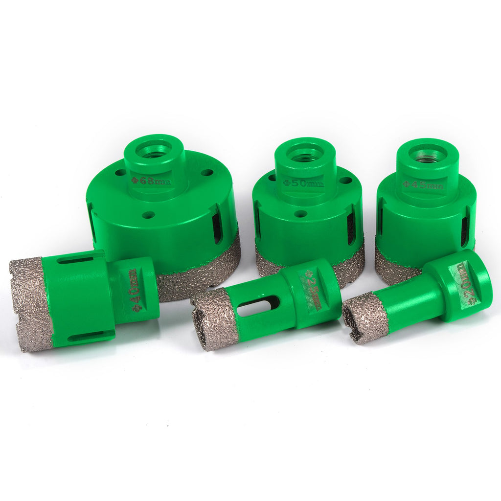 VEVOR 6PCS Diamond Hole Saw Set, Diamond Drill Core Bits with Saw Blade, Heavy Duty Hole Saw Arbor 20/25/40/45/50/68 mm M14 Thread Carborundum Granite for Glass, Ceramics, Porcelain, Ceramic Tile
