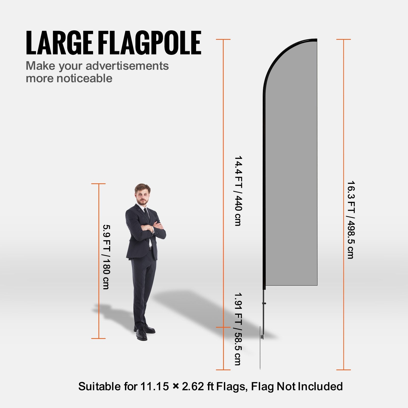 VEVOR Feather Flag Pole Kit, Swooper Flag Pole Set 16.3 ft, Sign Flag Poles for Business Advertising Flags Outdoor, with A Ground Stake and Carrying Bag (Flag Not Included)