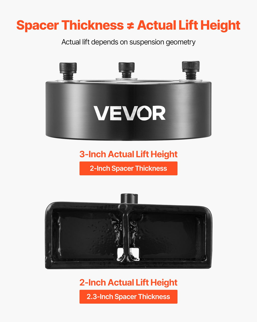 VEVOR 76.2 mm Front and 50.8 mm Rear Leveling Lift Kit for 2007-2023 Silverado 1500 2WD/4WD, 2007-2023 Sierra 1500 2WD/4WD, Chassis Level Kit with 2 Front Strut Spacers, 2 Rear Lift Blocks, 2 U-Bolts