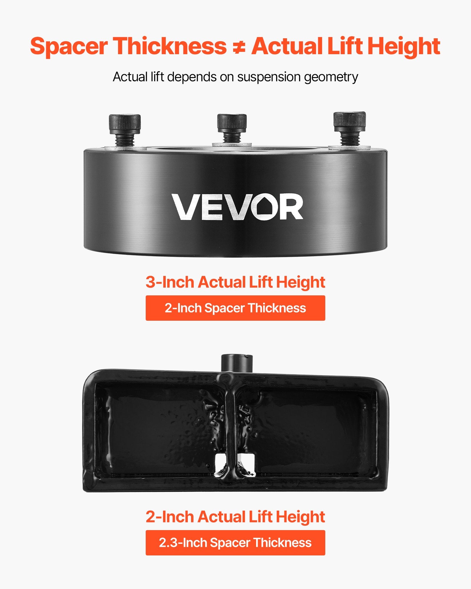VEVOR 76.2 mm Front and 50.8 mm Rear Leveling Lift Kit for 2007-2023 Silverado 1500 2WD/4WD, 2007-2023 Sierra 1500 2WD/4WD, Chassis Level Kit with 2 Front Strut Spacers, 2 Rear Lift Blocks, 2 U-Bolts