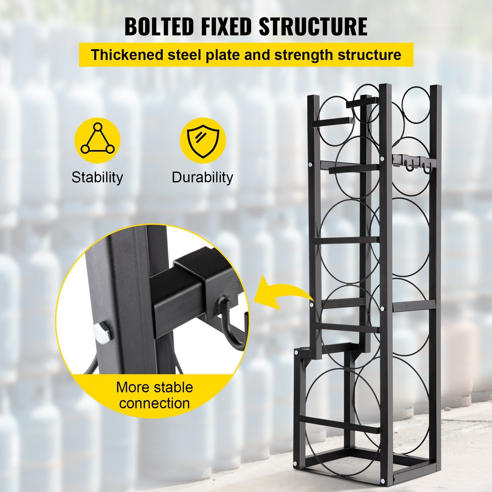 VEVOR Refrigerant Tank Rack Cylinder Tank Rack w/ 1*50lb 2*30lb &3 Small Bottles