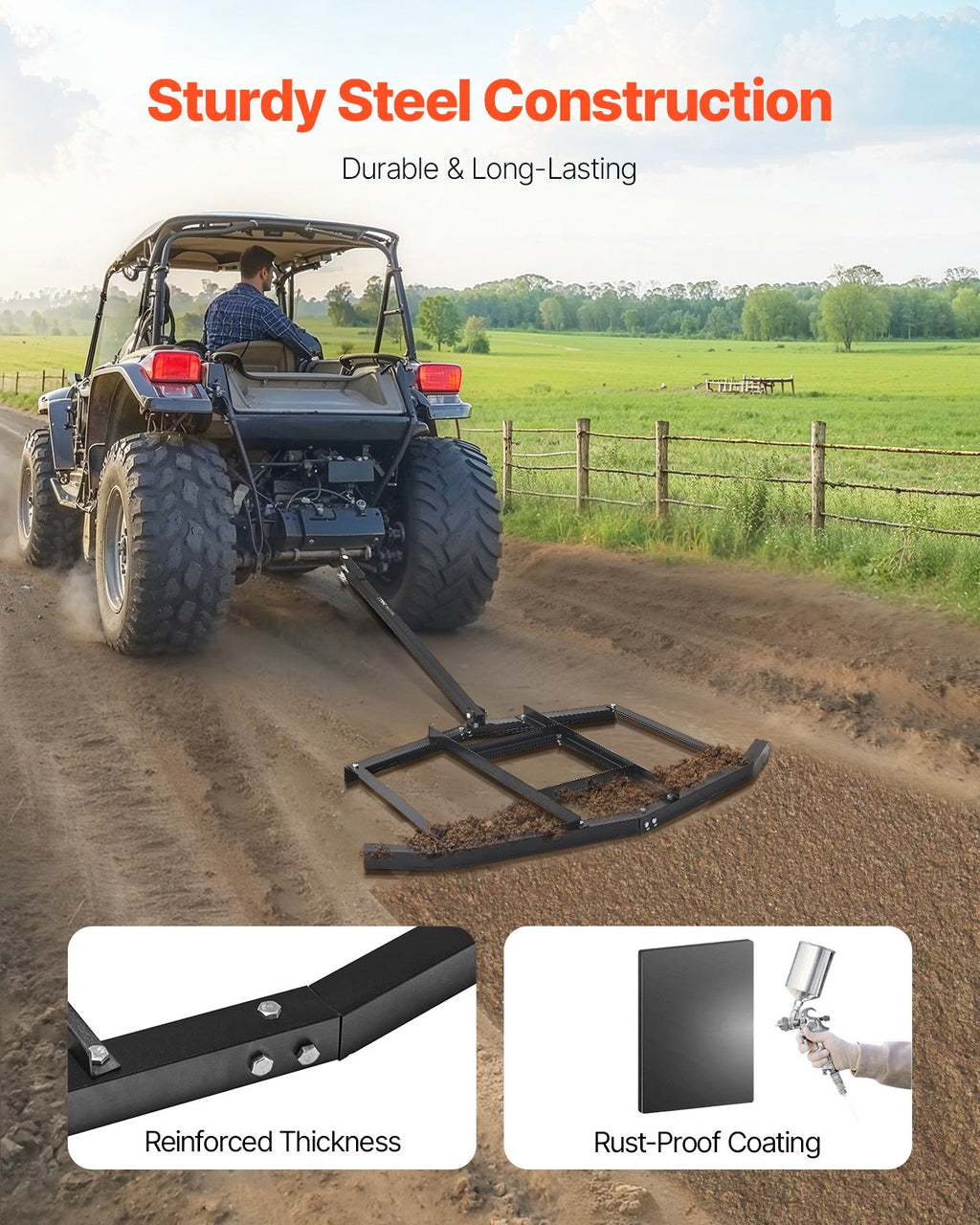 VEVOR Drag Harrow, 66" Width Tow Behind Drag Harrow, Q235 Steel Driveway Grader with Adjustable Bars & Pin Hitch, Support up to 50 lbs, Tractor Driveway Harrow for ATVs, UTVs, Garden Lawn Tractors