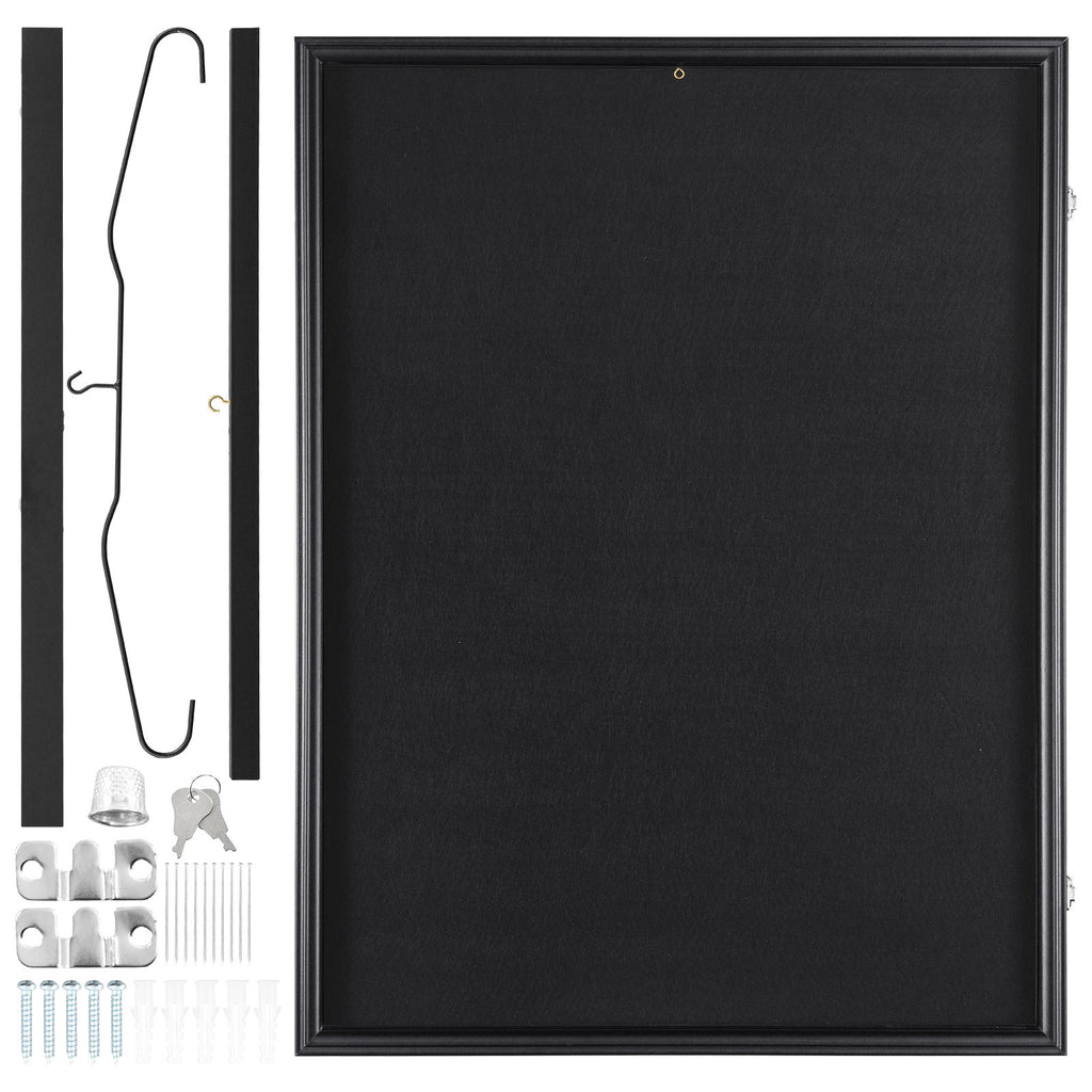 VEVOR Jersey Display Frame Case, 610 x 812 x 40 mm, Large Lockable Sport Jersey Shadow Box with 98% UV Protection PC Glass and Hangers, for Baseball Basketball Football Hockey Shirt and Uniform, Black